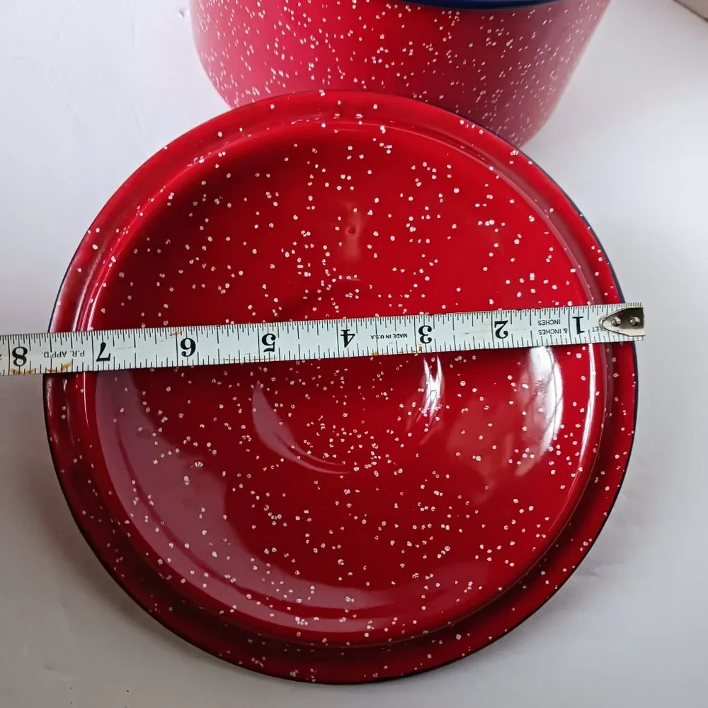 Vintage Red Blue Splatter Spackle Enamelware Cooking Pot